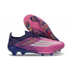 Adidas F50 + Sans Lacets FG Nouveau Violet Rose Blanc