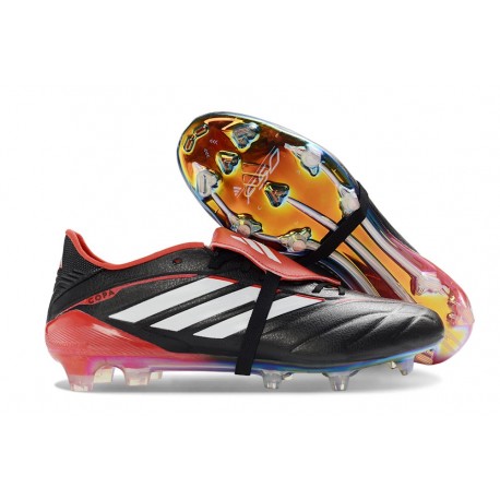 Chaussure de Foot adidas Predator Elite Tongue FG Noir Blanc Rouge