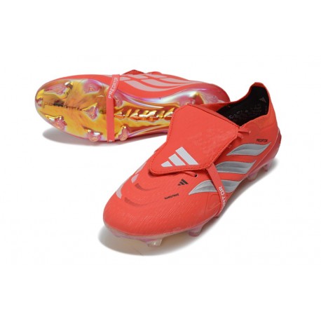 Chaussure de Foot adidas Predator Elite Tongue FG Rouge Argent