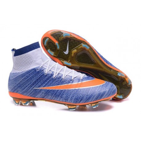 Nouveau Chaussure de Football Nike Mercurial Superfly CR FG Bleu Orange Blanc