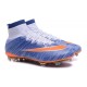 Nouveau Chaussure de Football Nike Mercurial Superfly CR FG Bleu Orange Blanc
