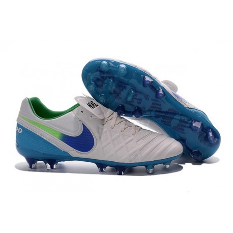 Hommes 2016 Nike Tiempo Legend VI FG Crampons Nike Blanc Bleu Vert