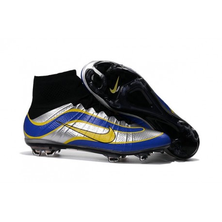 Nouveau Chaussure de Football Nike Mercurial Superfly Heritage FG Noir Argenté Bleu Jaune