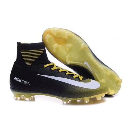 2016 Chaussure Nike Mercurial Superfly 5 FG Pas Cher Jaune Blanc Noir