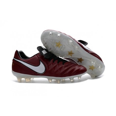 Hommes 2016 Nike Tiempo Legend VI FG Crampons Nike Vin Rouge Blanc