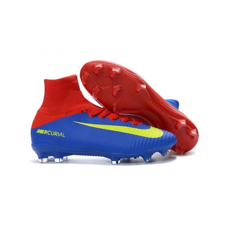Chaussure Nike Mercurial Superfly 5 FG pour Hommes Bleu Rouge Jaune