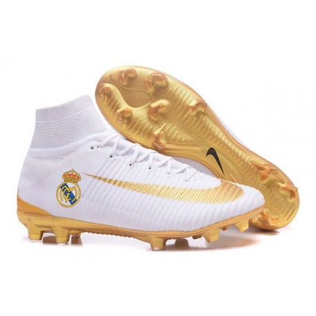 Chaussure Nike Mercurial Superfly 5 FG pour Hommes Real Madrid FC Blanc Or