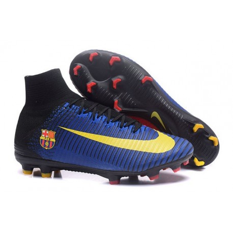 Chaussure Nike Mercurial Superfly 5 FG pour Hommes Barcelona FC Bleu Rouge Jaune Noir