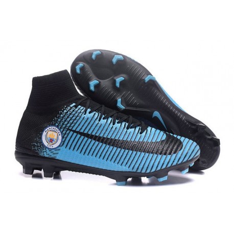 Chaussure Nike Mercurial Superfly 5 FG pour Hommes Manchester City FC Noir Bleu