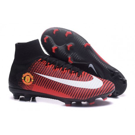 Chaussure Nike Mercurial Superfly 5 FG pour Hommes Manchester United Football Club Rouge Noir Blanc