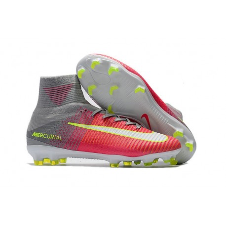 Nike Mercurial Superfly V FG ACC Chaussure de Football Rose Gris Jaune