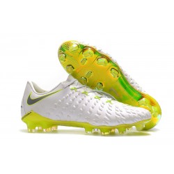 Chaussures de Football pour Hommes - Nike Hypervenom Phantom 3 Elite FG Blanc Gris Métallique Volt