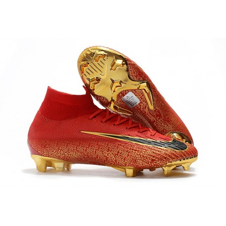 Chaussure de Cristiano Ronaldo CR7 Nike Mercurial Superfly VI 360 Elite FG Jade clair métallisé or vif blanc